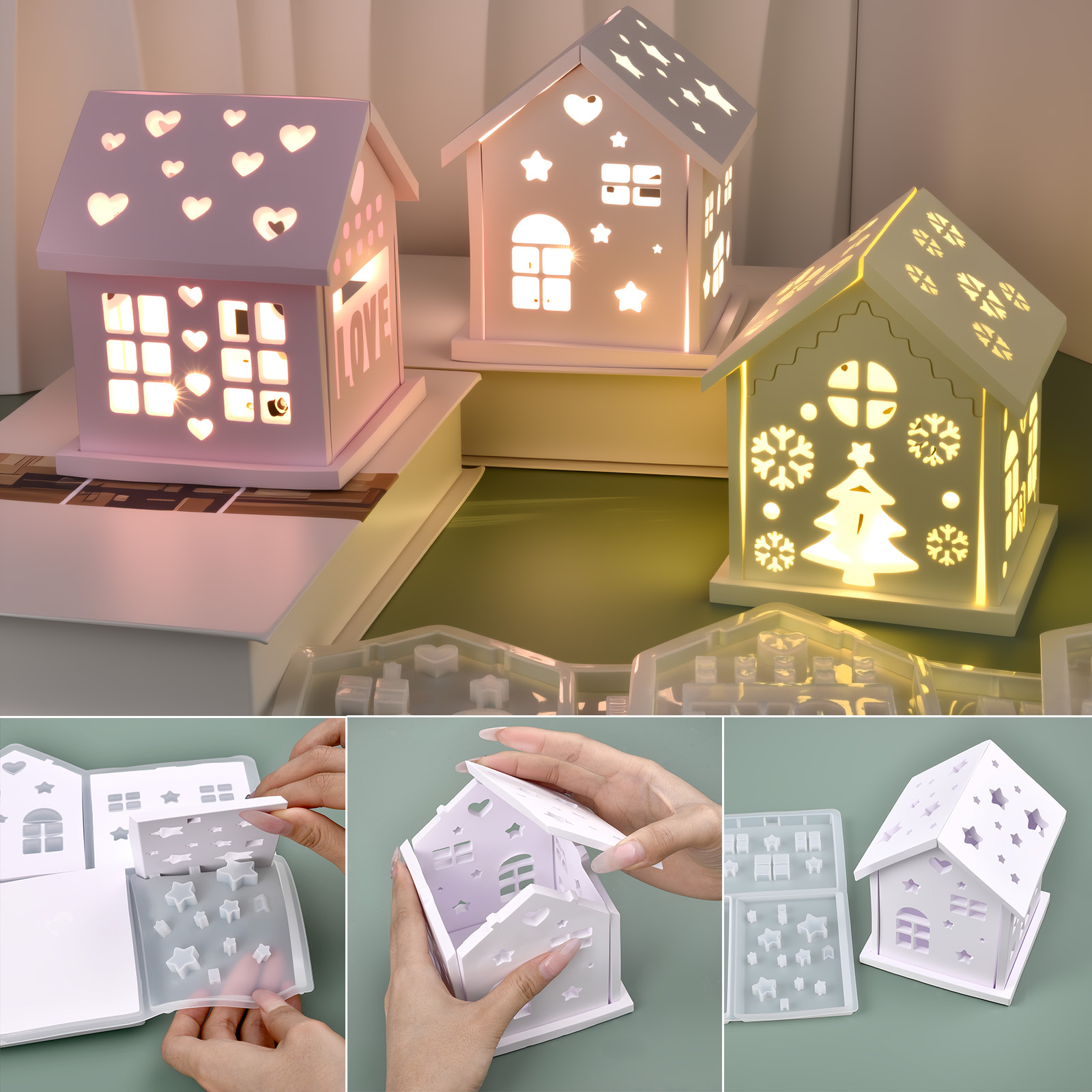 Holiday Candle Set - Casa 3d molde de silicone diy