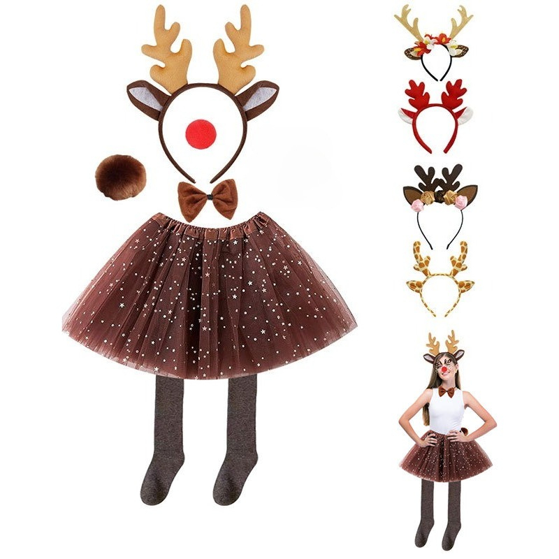 Reindeer Antlers Headband - Conjunto de fantasia de rena, saia