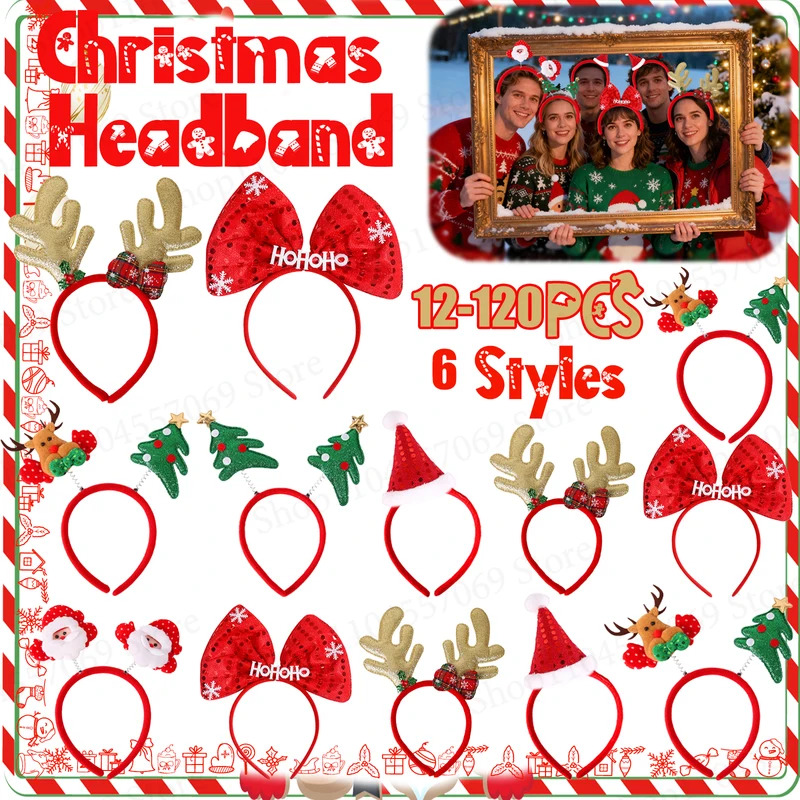 Reindeer Antlers Headband - 12-120 pçs natal bandana decorações de