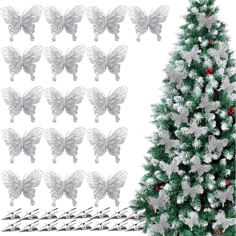 Christmas Wreath Fake - Clipes de Borboleta Oco com Glitter