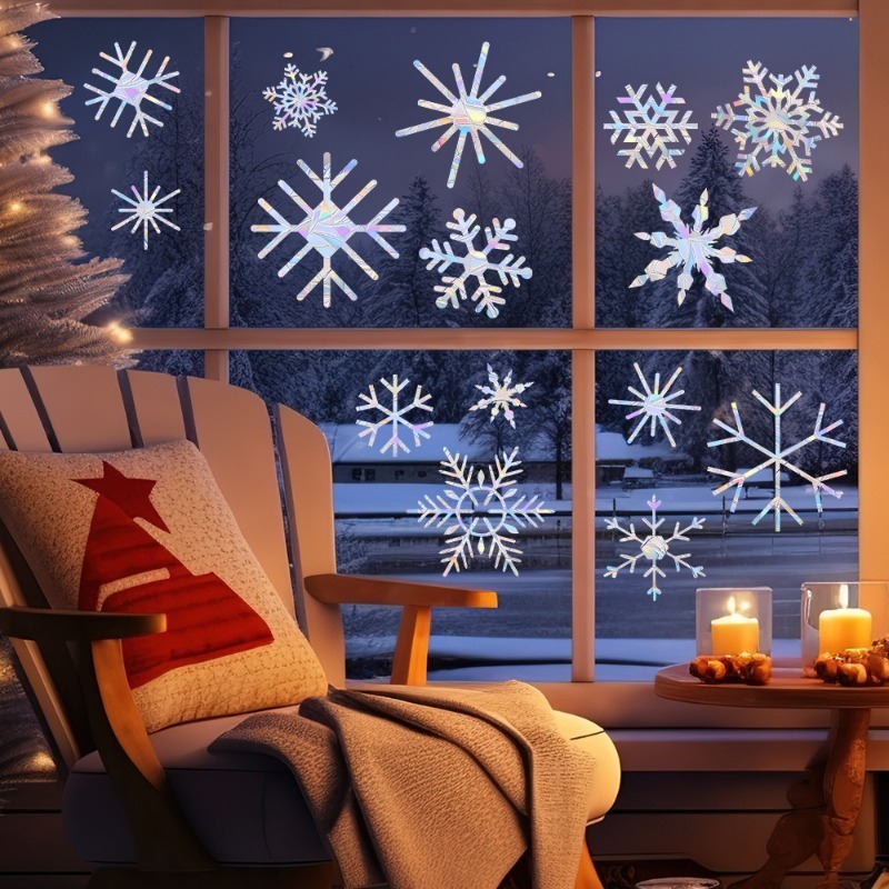 Snowflake Window Decal - Natal floco de neve padrão arco-íris
